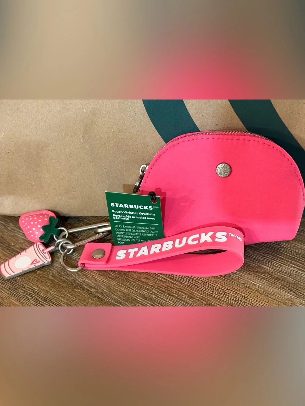 NWT! Starbucks pink vibes strawberry key pouch! Exclusive